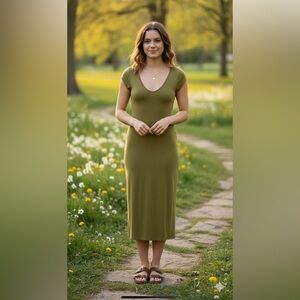 Vintage🔥See You Monday Olive Midi Dress Made In Mexico.